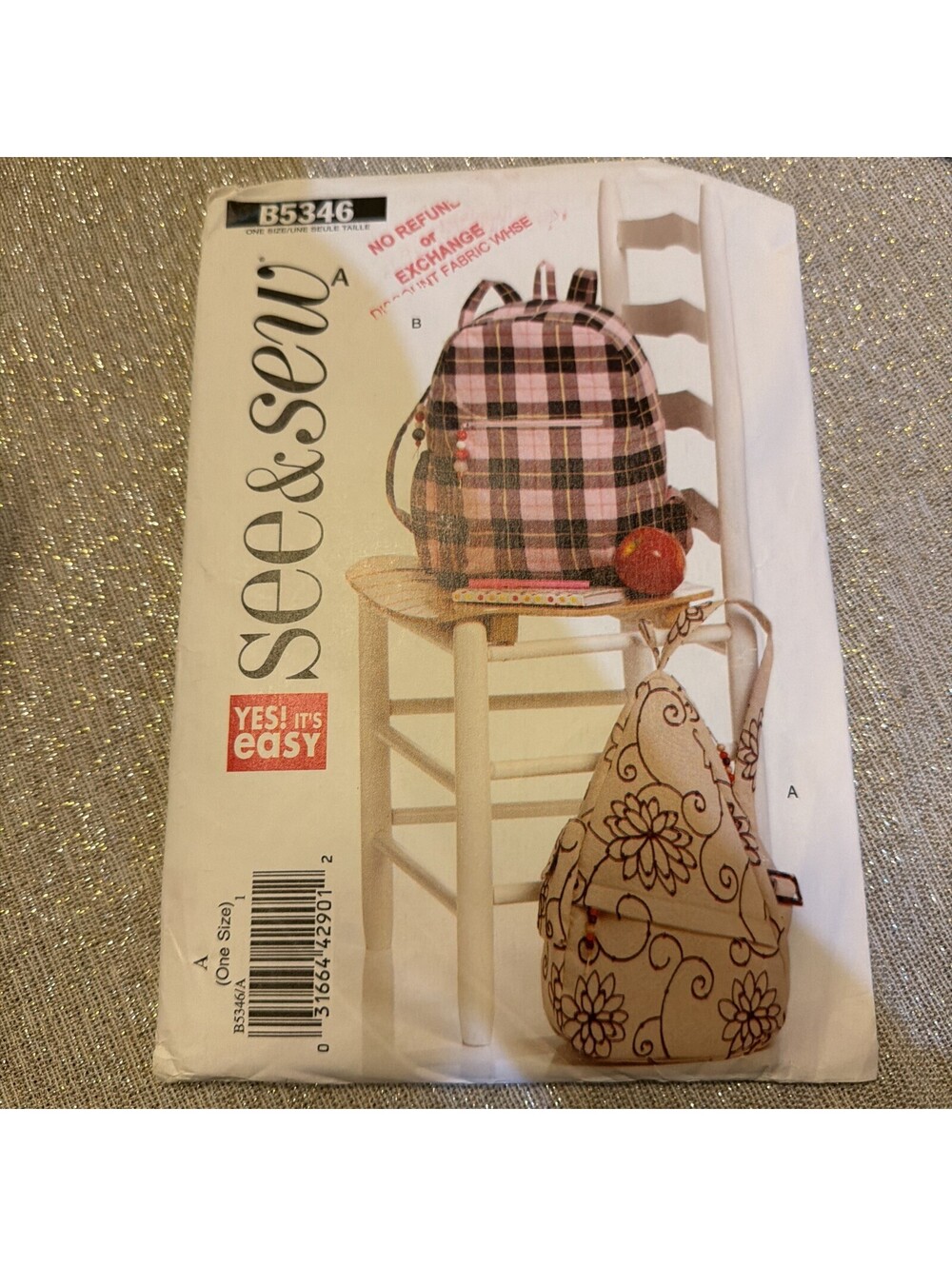 See & Sew B5346 Easy Sewing Pattern Backpack in 2 Styles UNCUT